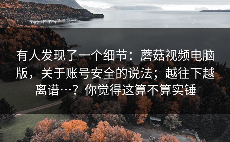 有人发现了一个细节：蘑菇视频电脑版，关于账号安全的说法；越往下越离谱…？你觉得这算不算实锤