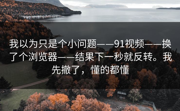 我以为只是个小问题——91视频——换了个浏览器——结果下一秒就反转。我先撤了，懂的都懂